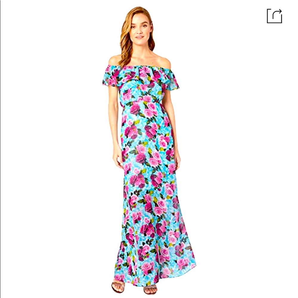 BETSEY JOHNSON MALIBU BLUE DROWNING IN ROSES MAXI DRESS